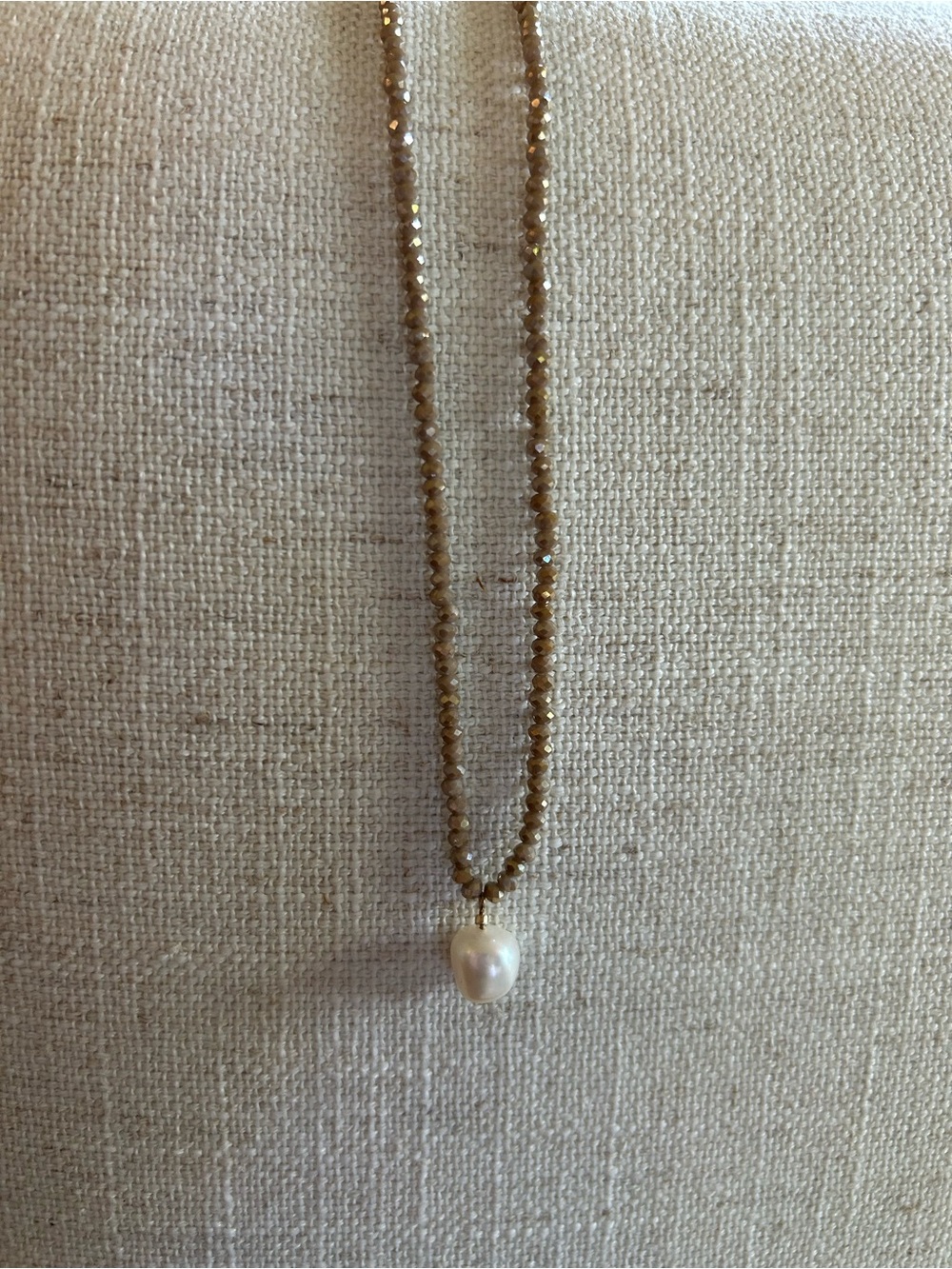 Alex Carol Delicate Brown Crystal Necklace with Pearl Pendant